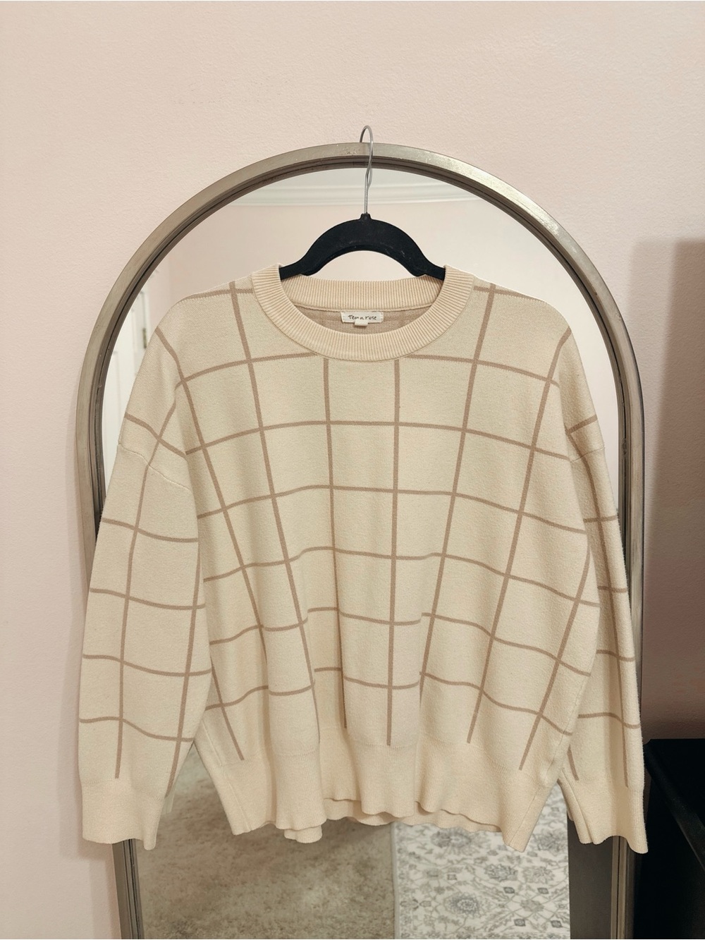 Abercrombie & Fitch Cream Windowpane Crewneck Sweater with Tan Grid